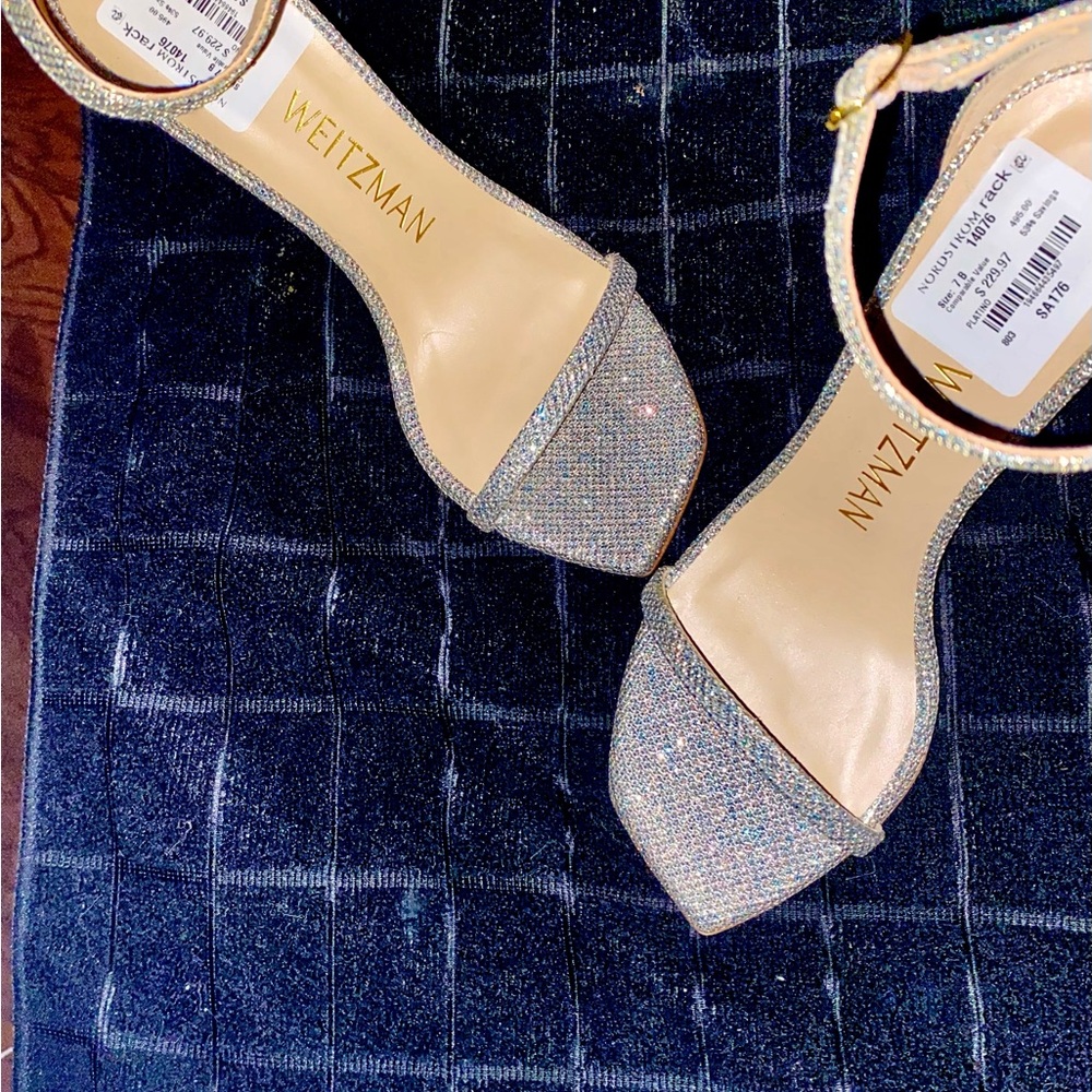 Stuart Weitzman Silver Glitter Heels